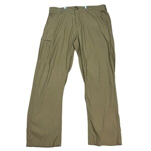 UB Tech Pants Mens 36x32 Tan Stretch Waistband Straight Leg Flat Front Cargo EUC